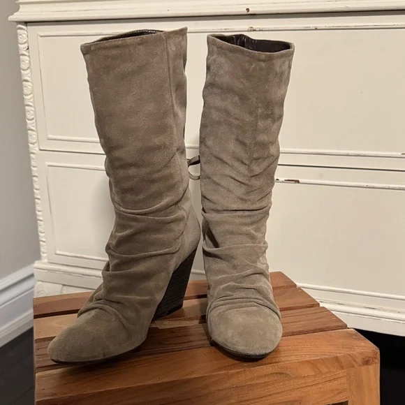 Melin Taupe Lace Up Wedge Boots - Picture 6 of 7